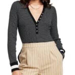 La Ligne Black/White Long Sleeve Striped Bodysuit